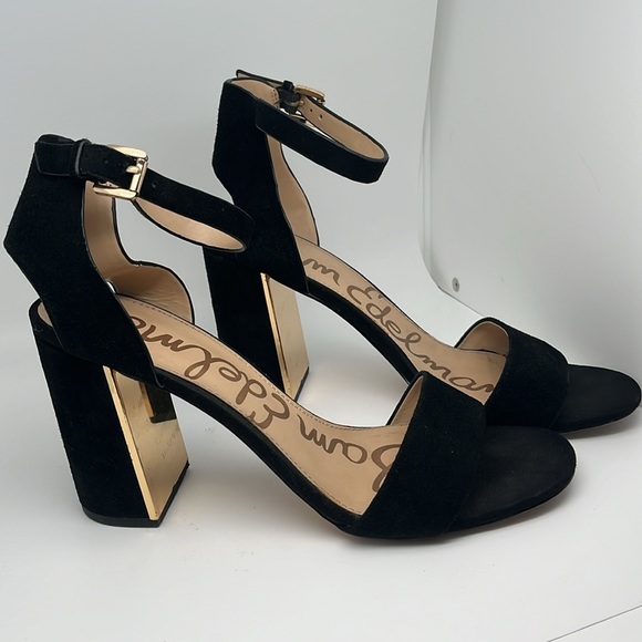 Sam Edelman Synthia Leather Open Toe Strap Back Suede Block Heels Size 10.5 - Picture 4 of 11